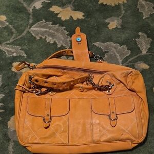 Chic Orange Leather Shoulder Bag